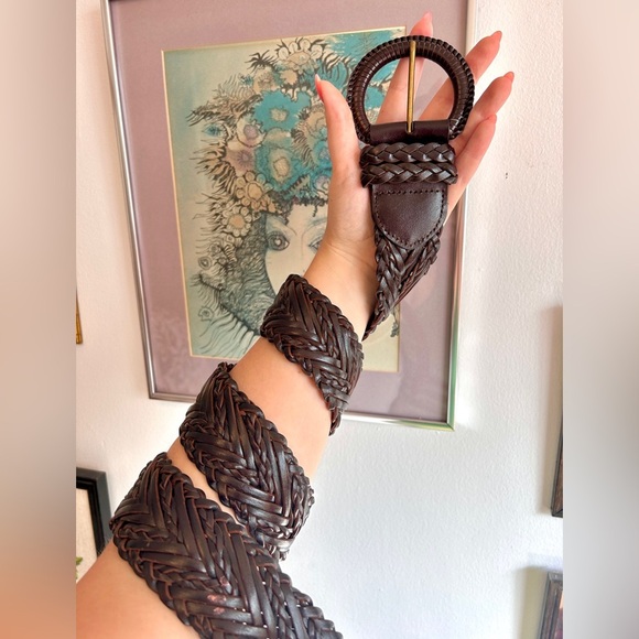 Vintage Accessories - Vintage Style Bohemian Western Braided Bonded Leather Belt – Dark Brown